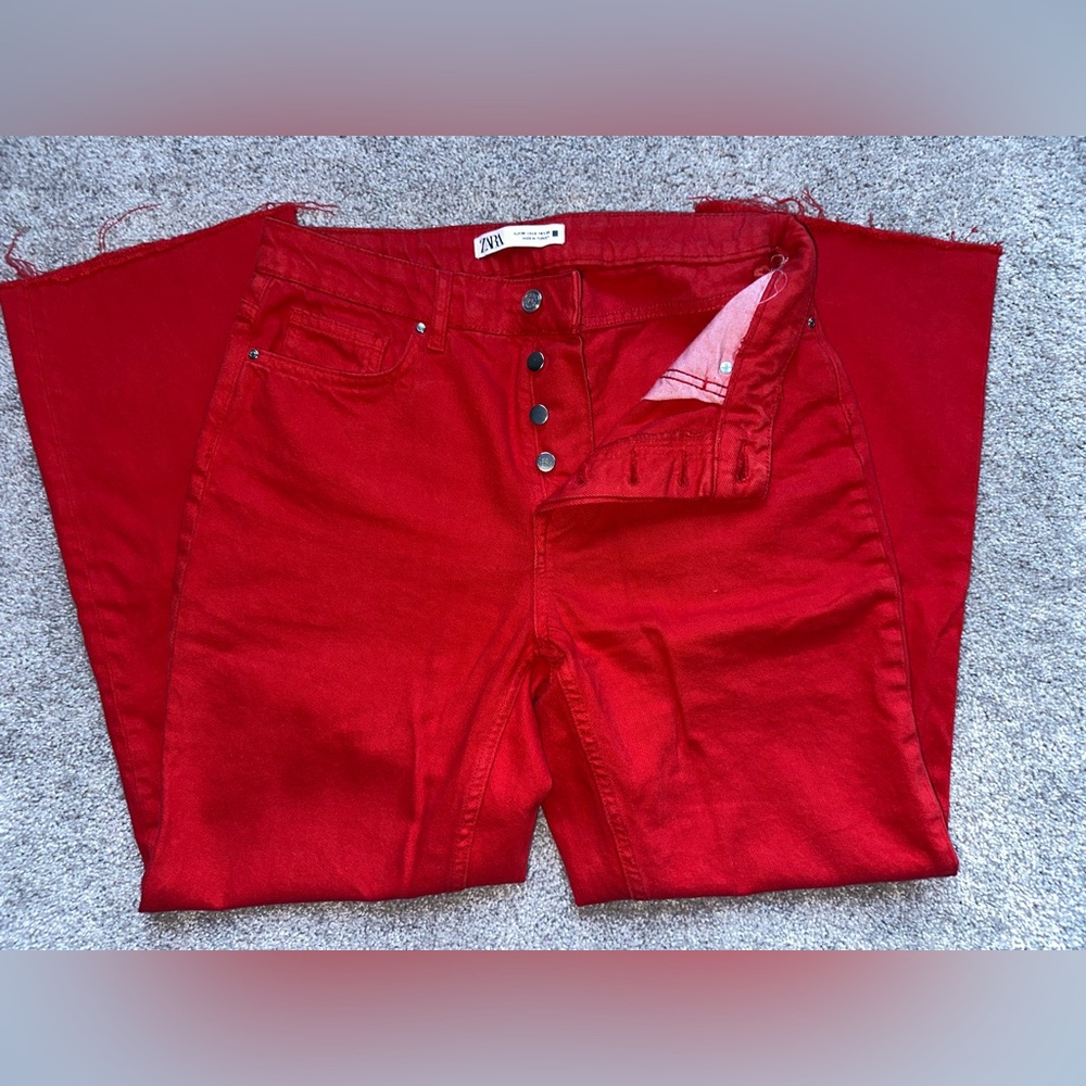 Zara Denim women’s button fly Red High-Waisted Jeans Sz. US 6 EUR 38 inseam 27
